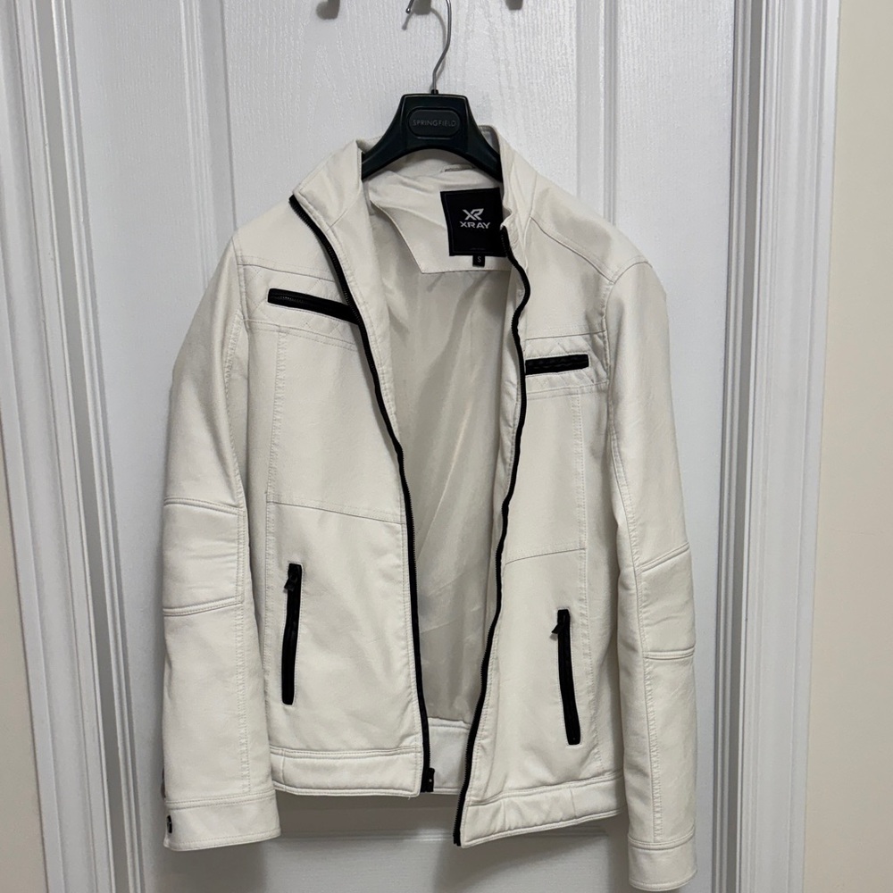Men's White Leather like Jacket